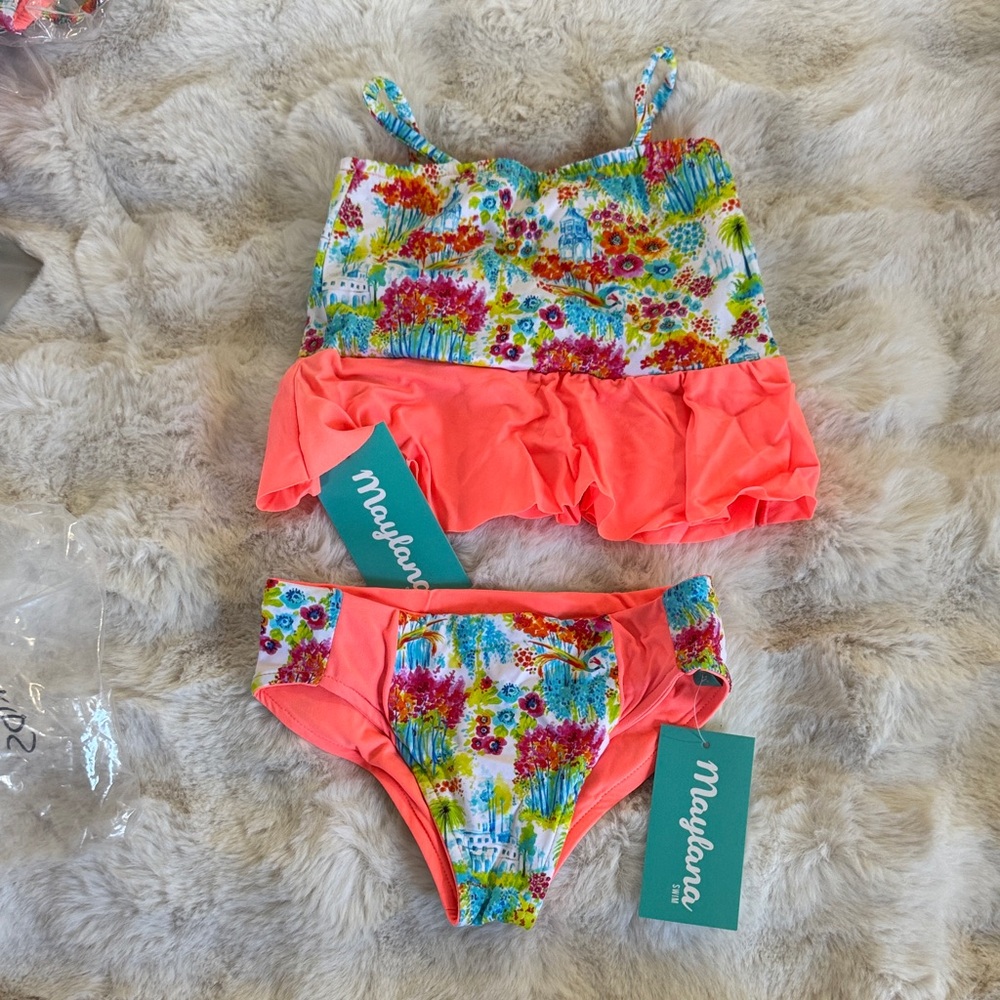 Kids Floral and Coral Bikini Set